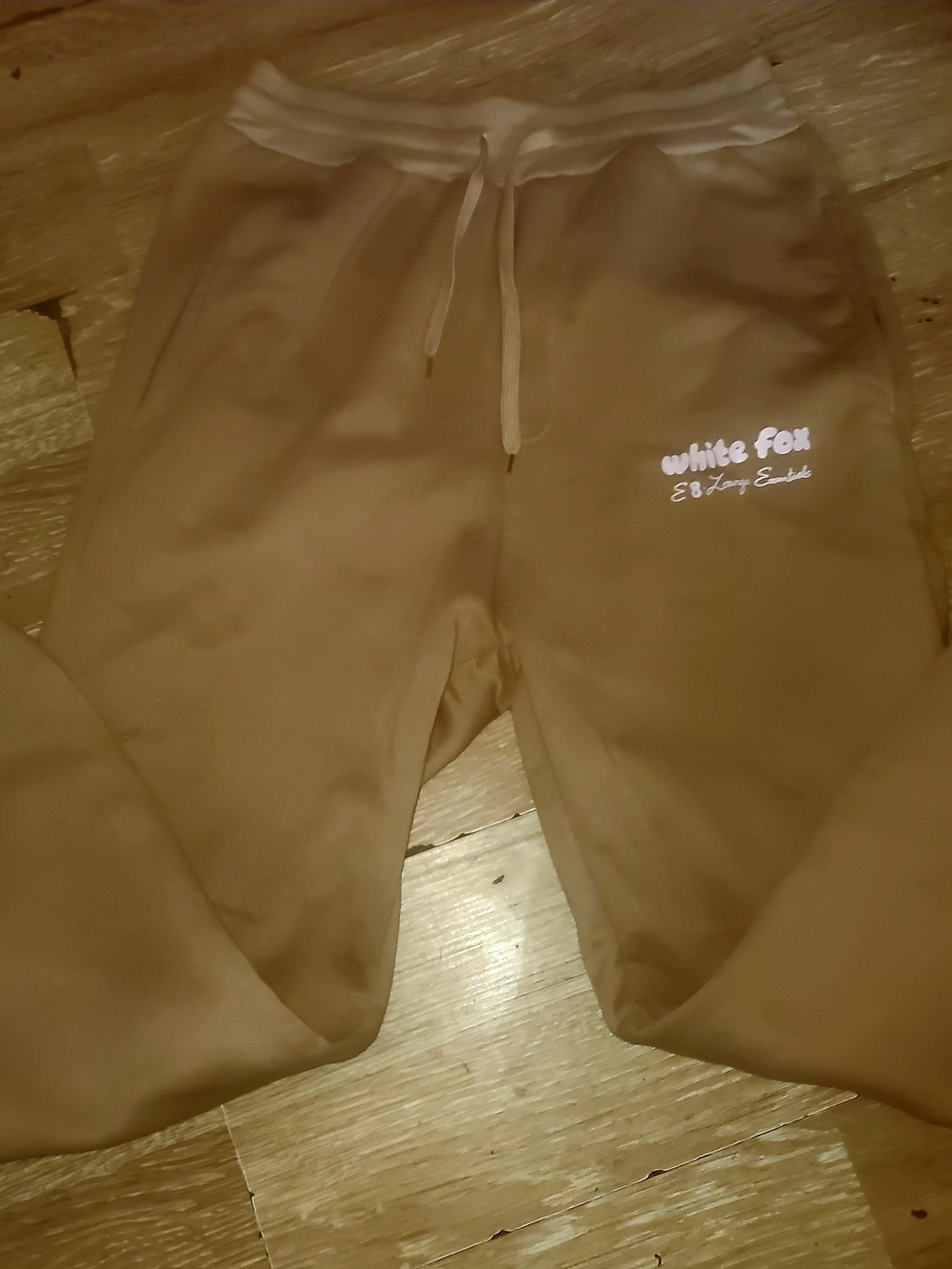 White Fox Tan Jogger Pants with Drawstring Waist & Pockets